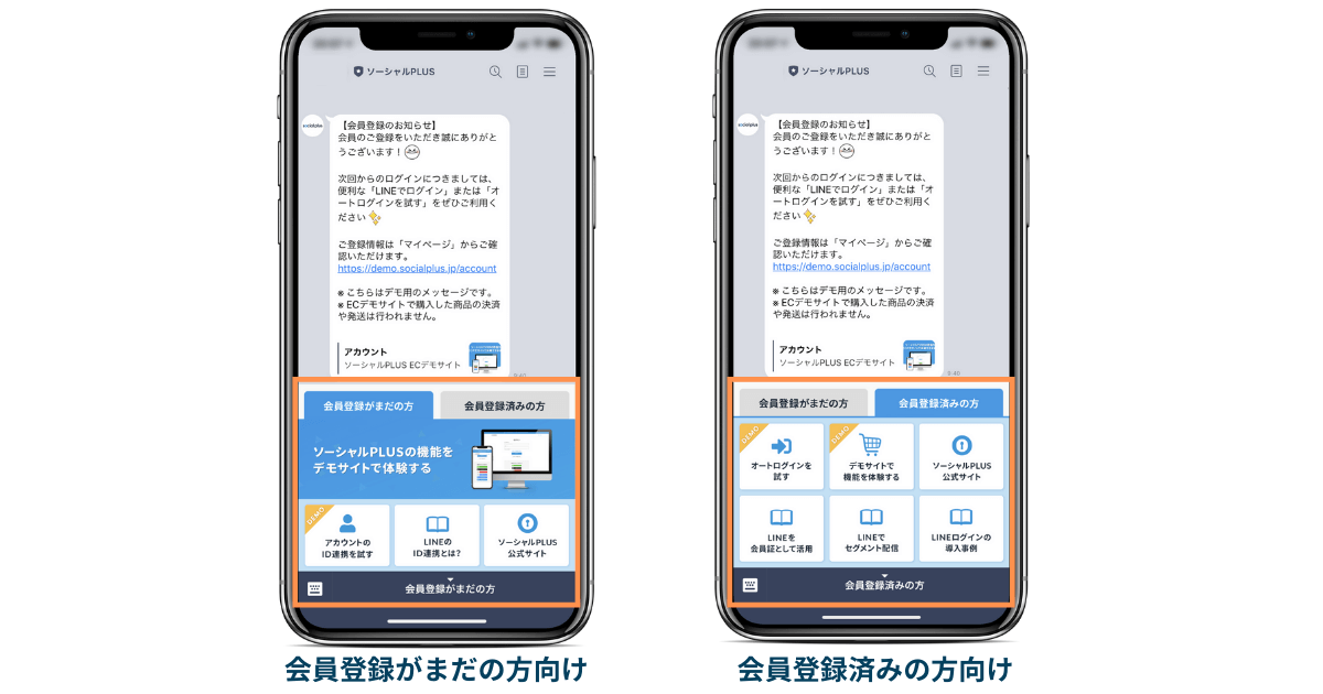 LINEリッチメニューのタブ作成・出し分け機能。タブによる表示切り替えイメージ